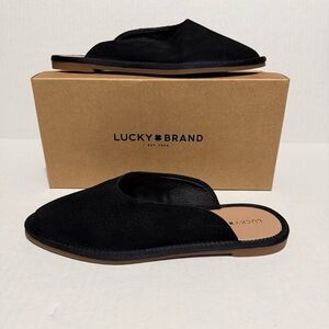 Lucky Brand Black Suede Leather Rounded Pointy Slip-On Mules